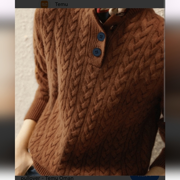 Sweaters - Cozy Cable-Knit Button Polo Sweater in Brown
